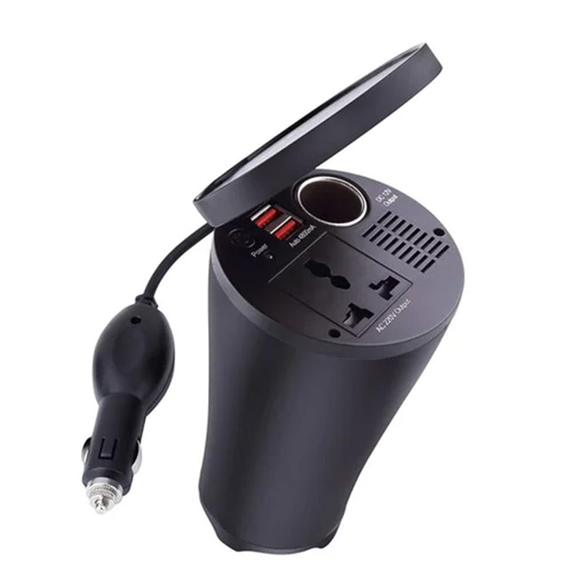 محول من ولاعة السيارة لفيشة ومدخلينCar cup holder150w usb