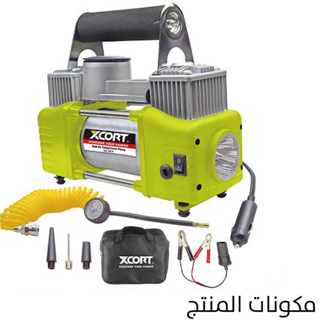 منفاخ عجل سيارة مع ضوء ليد يعمل على شاحن السيارة XCORT Auto Air Compressor