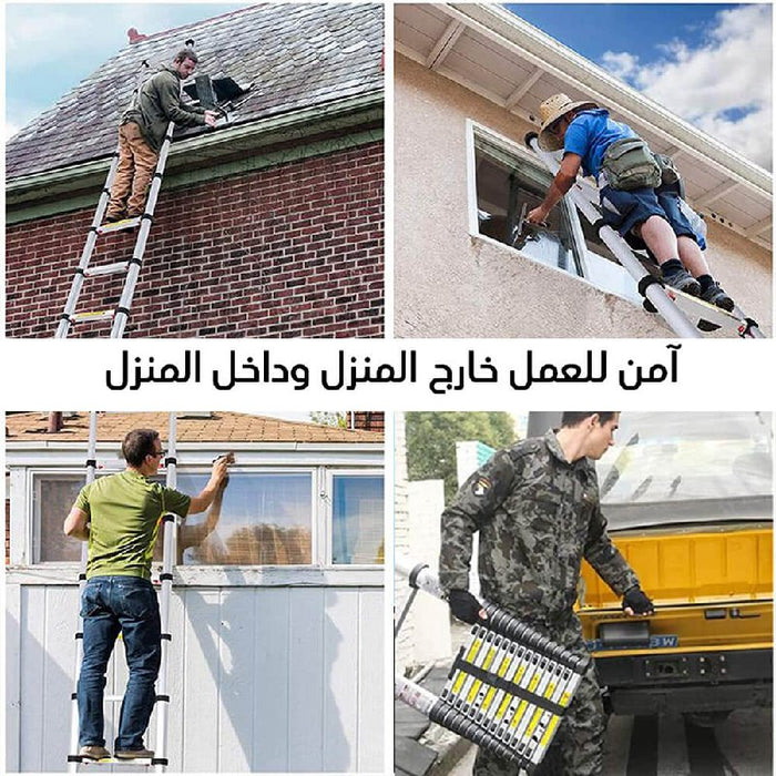 سلم ألمنيوم تلسكوبي بطول 3.2 متر ، قابل للطي ، محمول ، متعدد الأغراض 3.2 Portable Household Aluminum Extension Ladder Multipurpose