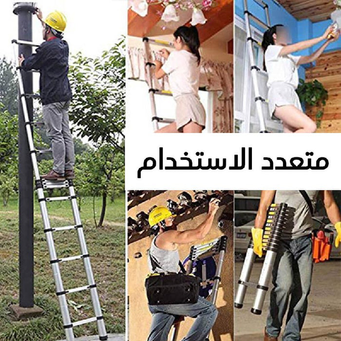 سلم ألمنيوم تلسكوبي بطول 3.2 متر ، قابل للطي ، محمول ، متعدد الأغراض 3.2 Portable Household Aluminum Extension Ladder Multipurpose