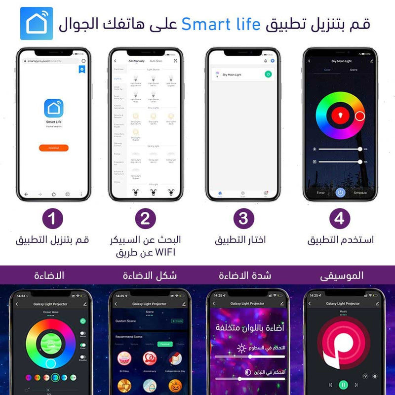 بروجيكتور اضاءه الفضاء مع تطبيق وسبيكر