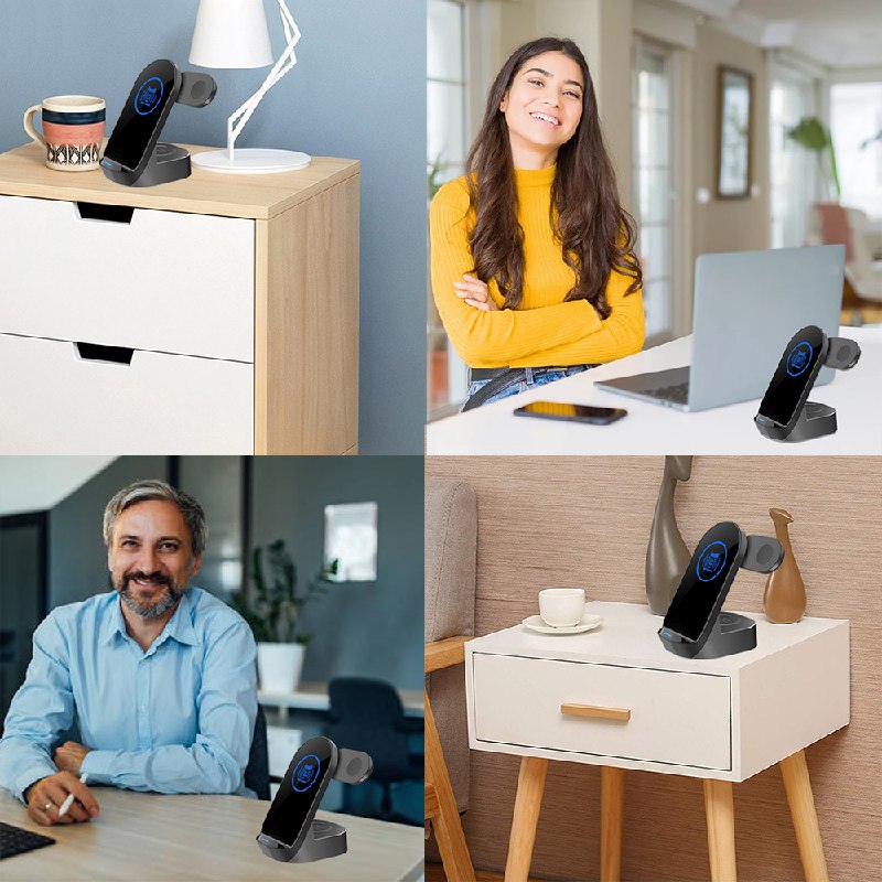 قاعدة شحن لاسلكية 3 في 1  للهاتف والساعة والسماعات Budi 3 In 1 Wireless charging stand