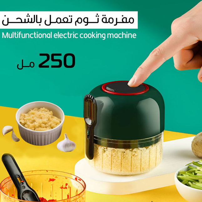 مفرمة ثوم تعمل بالشحن مع ملعقة 250 مل multifunctional electric cooking machine garlic