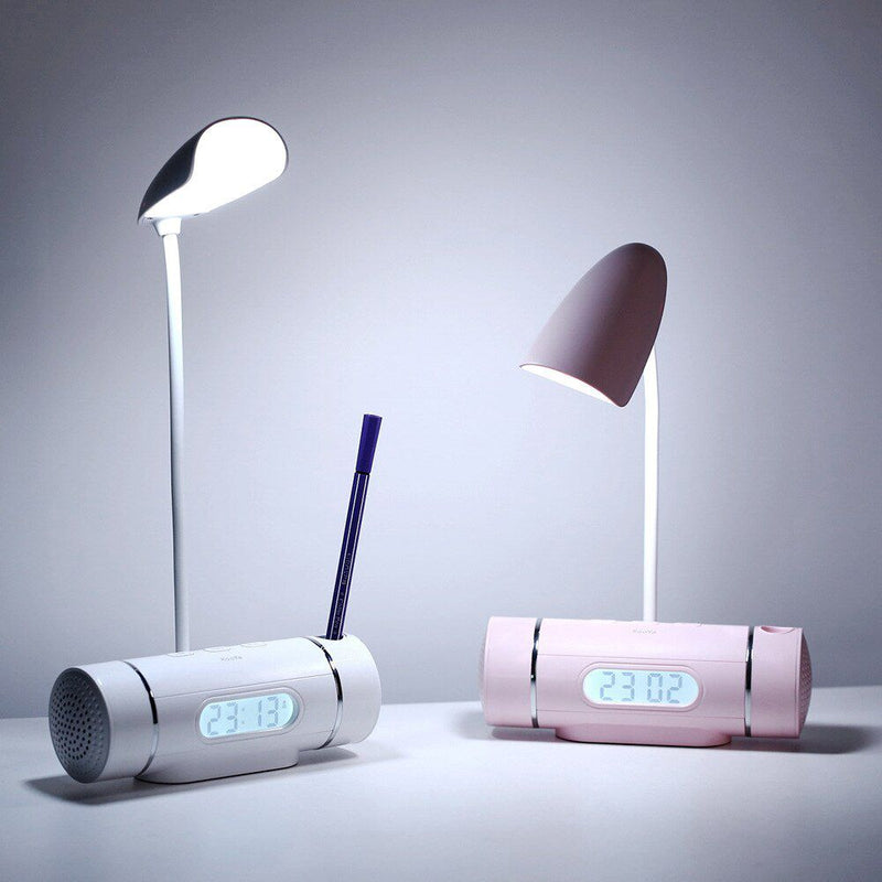 تيبل لامب وساعة منبه وسبيكر موسيقى ومقلمة  Table lamp, alarm clock, bluetooth headset and pencil case