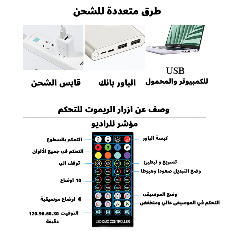 حبل ليد مع تطبيق وتغير اللون علي الصوت SMART FAIRY LIGHTS IC-RGB