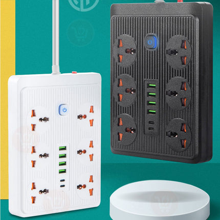 وصلة كهربائية بـ6 مقابس و4 مداخل ومخرجين power socket anti- static  no:t2o5pd  type c-a