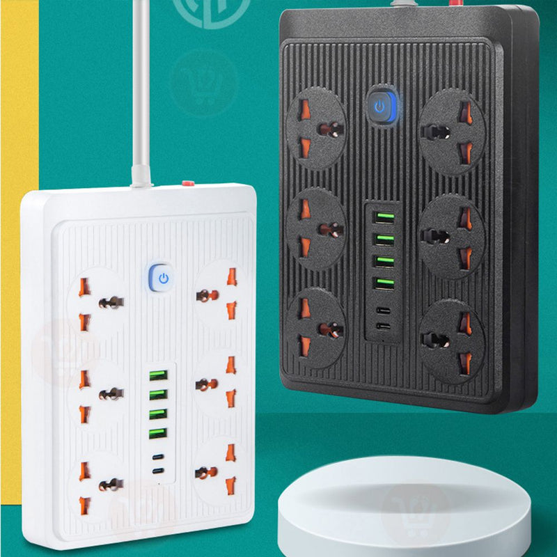 وصلة كهربائية بـ6 مقابس و4 مداخل ومخرجين power socket anti- static  no:t2o5pd  type c-a