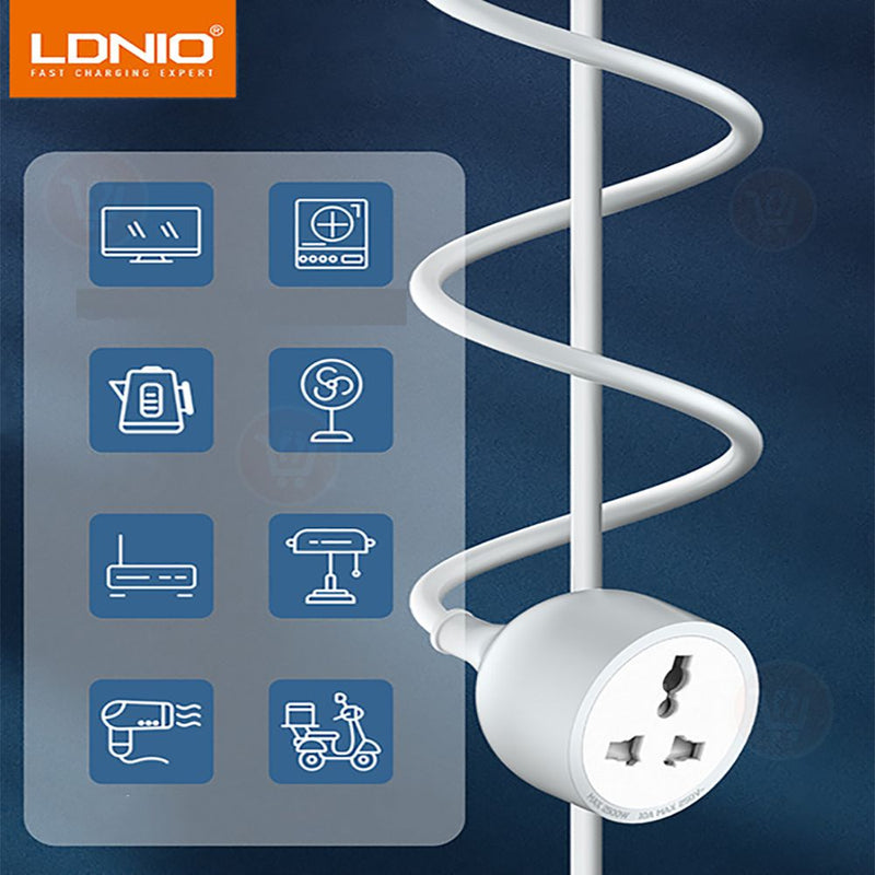 فيش ثلاثي بسلك 5 متر 10امبير Ldnio  UNIVERSAL POWER STRIP WITH 5M EXTENSION POWER CORD