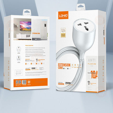 فيش ثلاثي بسلك 5 متر 10امبير Ldnio  UNIVERSAL POWER STRIP WITH 5M EXTENSION POWER CORD