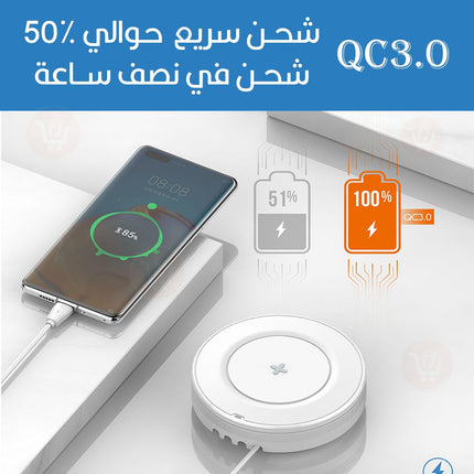 وصلة شحن  بــ 4 مداخل مع شحن ويرلس بقوة 32W