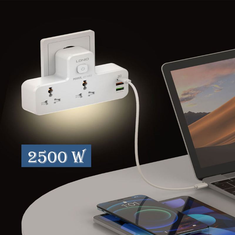 مقبس حائط كهربائي بمخرجين و 3 مداخل    lDNIO   SC2311  Wall socket with 2 outlets and 3 usb ports
