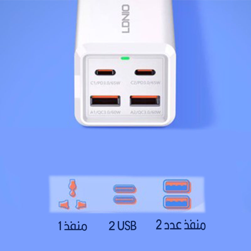 وصلة كهربائية تدعم الشحن السريع و 2 usb  ومخرج واحد desktop  power  strip