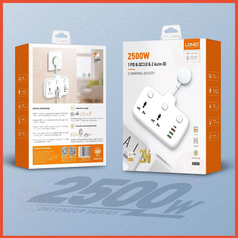 وصلة كهربائية بمفاتيح تشغيل منفصلة  Ldnio Universal Power Strip  2500W QC3.0 SC2413