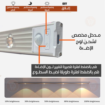 بورد إضاءة مستشعر الحركة بــ3 ألوان يعمل بالشحن Led motion sensor cabinet light