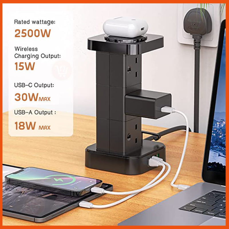 وصلة بـ6 مداخل فيش و 4 مداخل usb  وشحن لاسلكي سريع ldnio skw6457