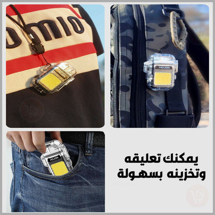 ولاعة مع كشاف للرحلات والطوارئ تعمل بالشحن electric lighter cob & lighting 3 modes