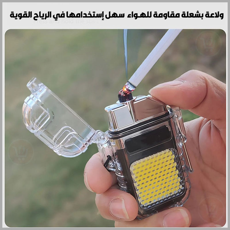 ولاعة مع كشاف للرحلات والطوارئ تعمل بالشحن electric lighter cob & lighting 3 modes