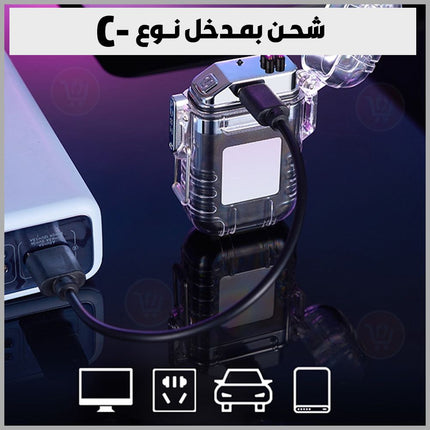 ولاعة مع كشاف للرحلات والطوارئ تعمل بالشحن electric lighter cob & lighting 3 modes