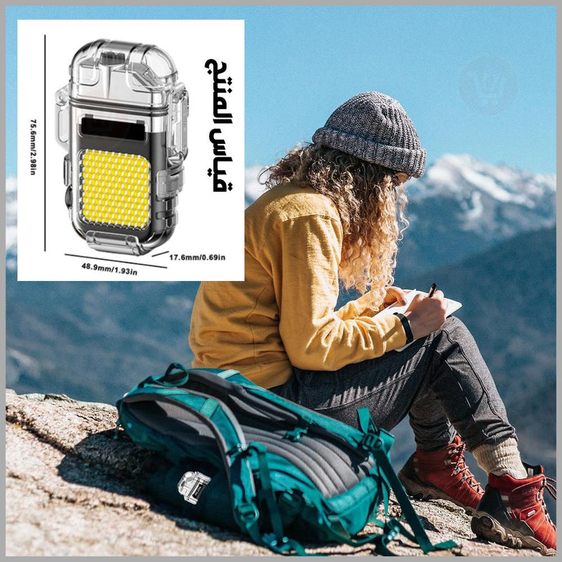 ولاعة مع كشاف للرحلات والطوارئ تعمل بالشحن electric lighter cob & lighting 3 modes