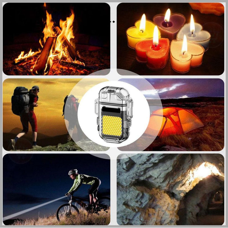 ولاعة مع كشاف للرحلات والطوارئ تعمل بالشحن electric lighter cob & lighting 3 modes