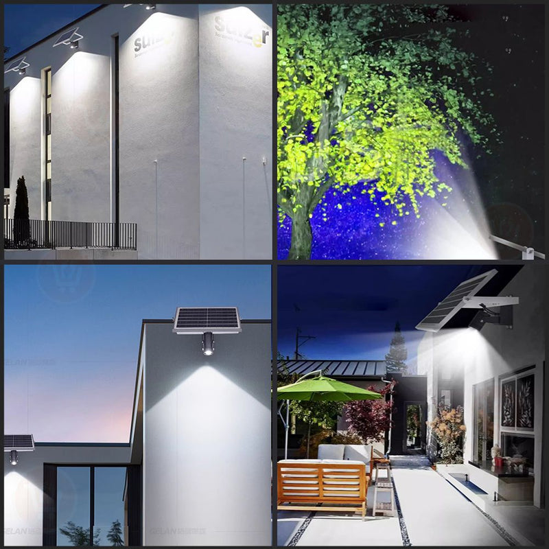 كشاف يعلق على الجدار أو على الأرض مع لوح شمسي A spotlight that hangs on the wall or on the ground with a solar