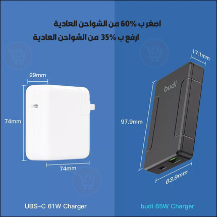 شاحن فائق السرعة من budi 65W