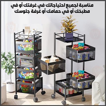 رفوف مربعة معدنية متعددة الطبقات لإستخدامات عديدة قابلة للدوران   layers Kitchen Rotating Trolley