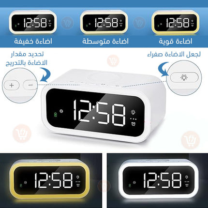 ساعة ديجتال وشاحن لاسلكي ومنبه واضاءة وميزان حراره من شركة wIWU