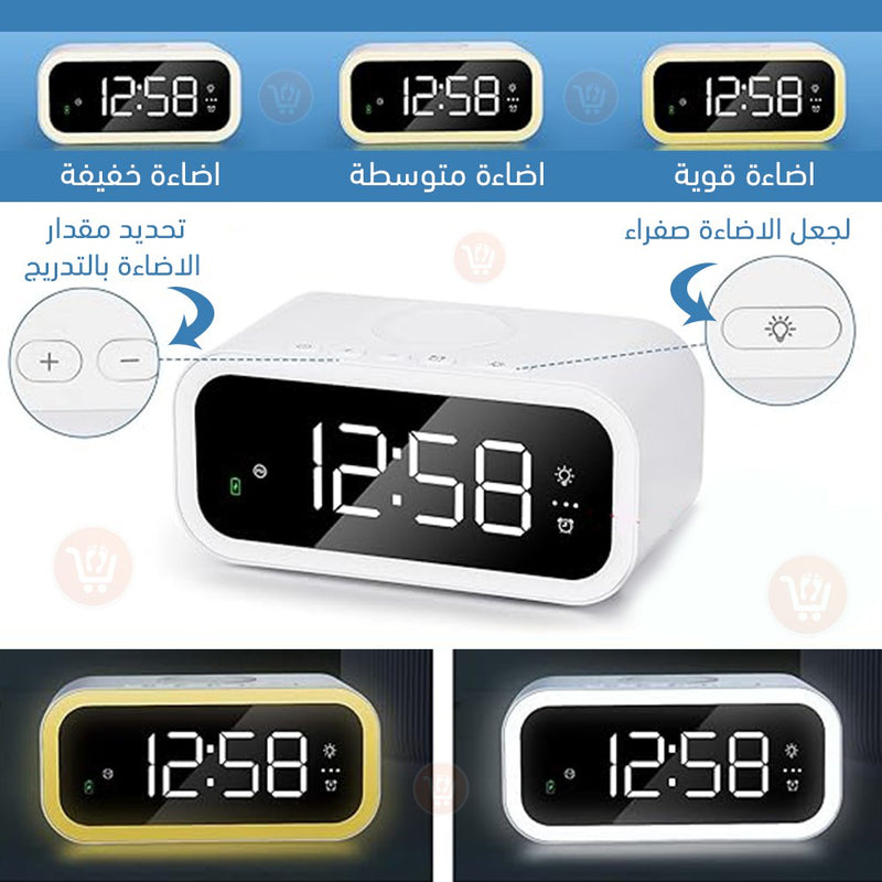 ساعة ديجتال وشاحن لاسلكي ومنبه واضاءة وميزان حراره من شركة wIWU