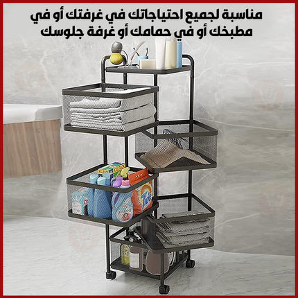 رفوف مربعة معدنية متعددة الطبقات لإستخدامات عديدة قابلة للدوران   layers Kitchen Rotating Trolley