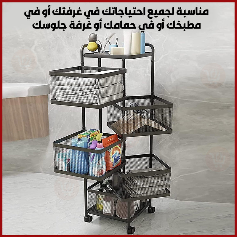 رفوف مربعة معدنية متعددة الطبقات لإستخدامات عديدة قابلة للدوران   layers Kitchen Rotating Trolley