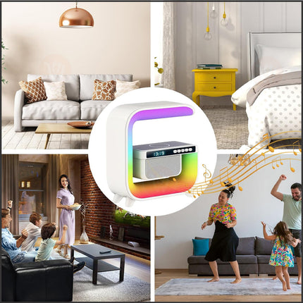 سماعة سبيكر مع شاحن موبايل وايرليس وساعة منبه مع إضاءة ملونة LED WIRELESS CHAGING SPEAKER
