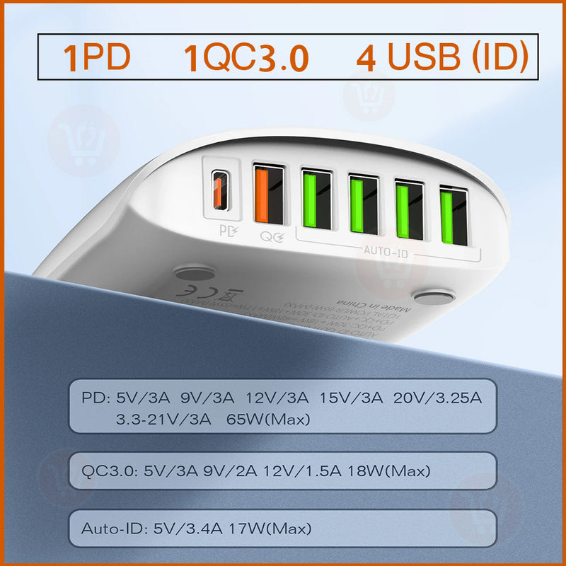 شاحن سريع بـ6 منافذ  ldnio charger 6 usb port a6537 usb