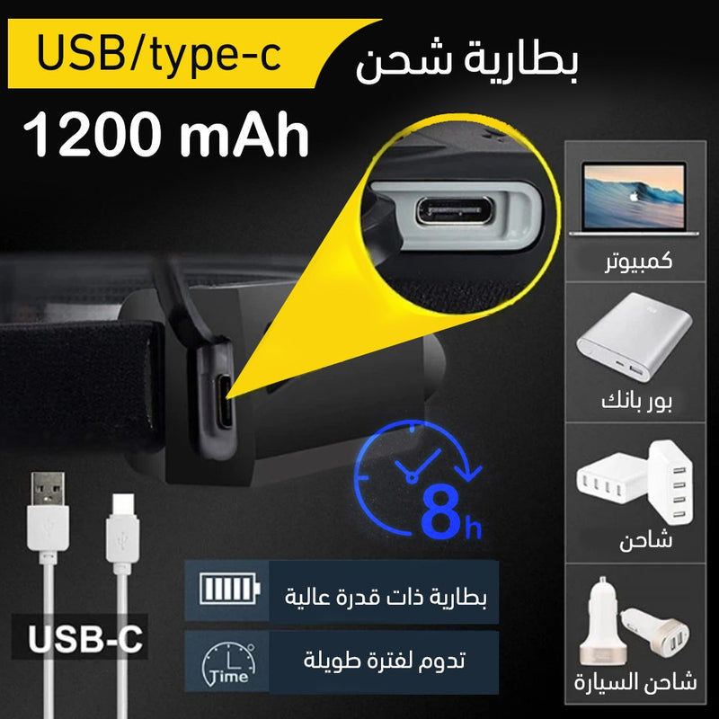 كشاف للرأس مع سنسور عن بعد شحن Led Headlamp