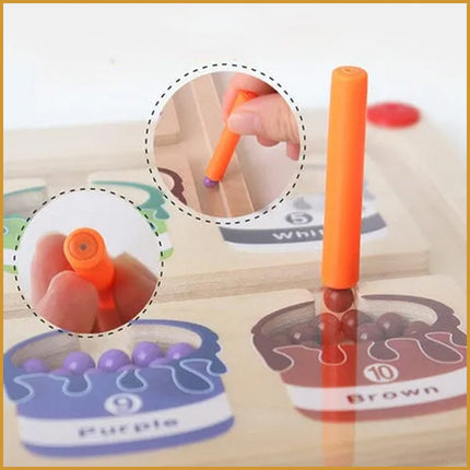لوح الألوان المغناطيسية وأرقام تعليمية للأطفال  Montessori Educational Wooden Magnet Puzzle Game Board
