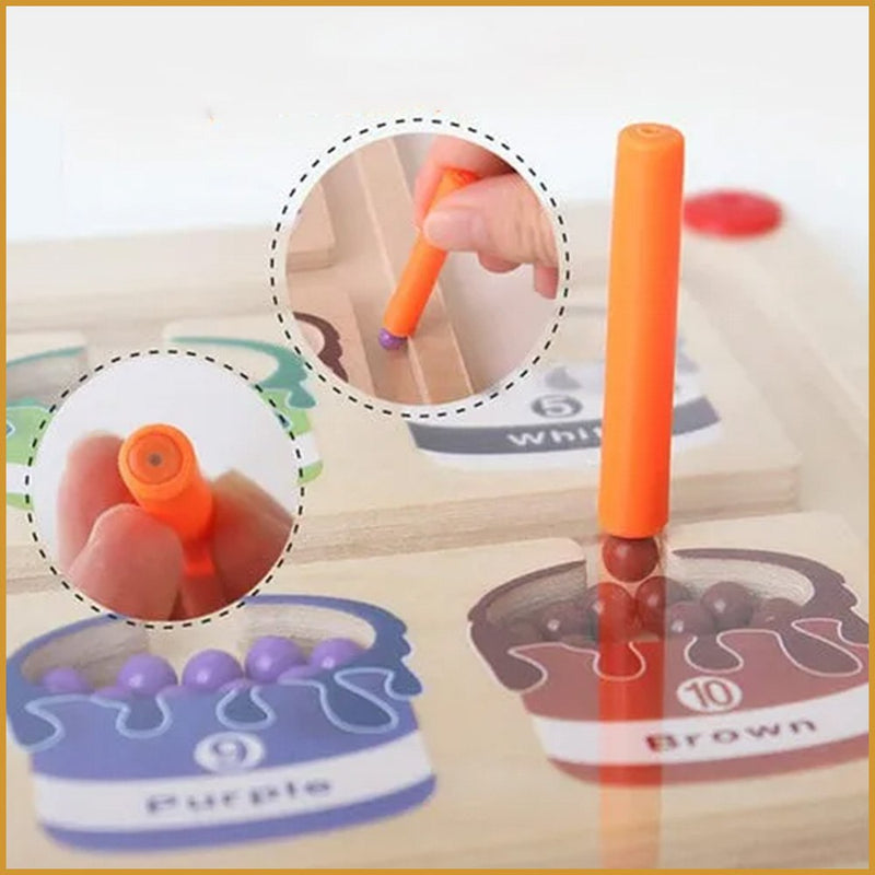 لوح الألوان المغناطيسية وأرقام تعليمية للأطفال  Montessori Educational Wooden Magnet Puzzle Game Board