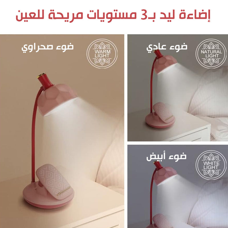 مصباح تيبل لامب وملقط تثبيت وإضاءة ليد يعمل بالشحن  Chinese Style Lamp