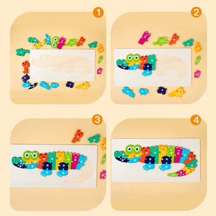 لعبة تجميع الليجو الخشبي على شكل حيوانات تعليمي للأطفالMontessori Wooden Animals Cartoon Cognition