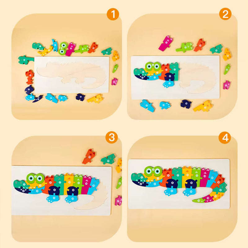 لعبة تجميع الليجو الخشبي على شكل حيوانات تعليمي للأطفالMontessori Wooden Animals Cartoon Cognition