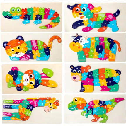 لعبة تجميع الليجو الخشبي على شكل حيوانات تعليمي للأطفالMontessori Wooden Animals Cartoon Cognition
