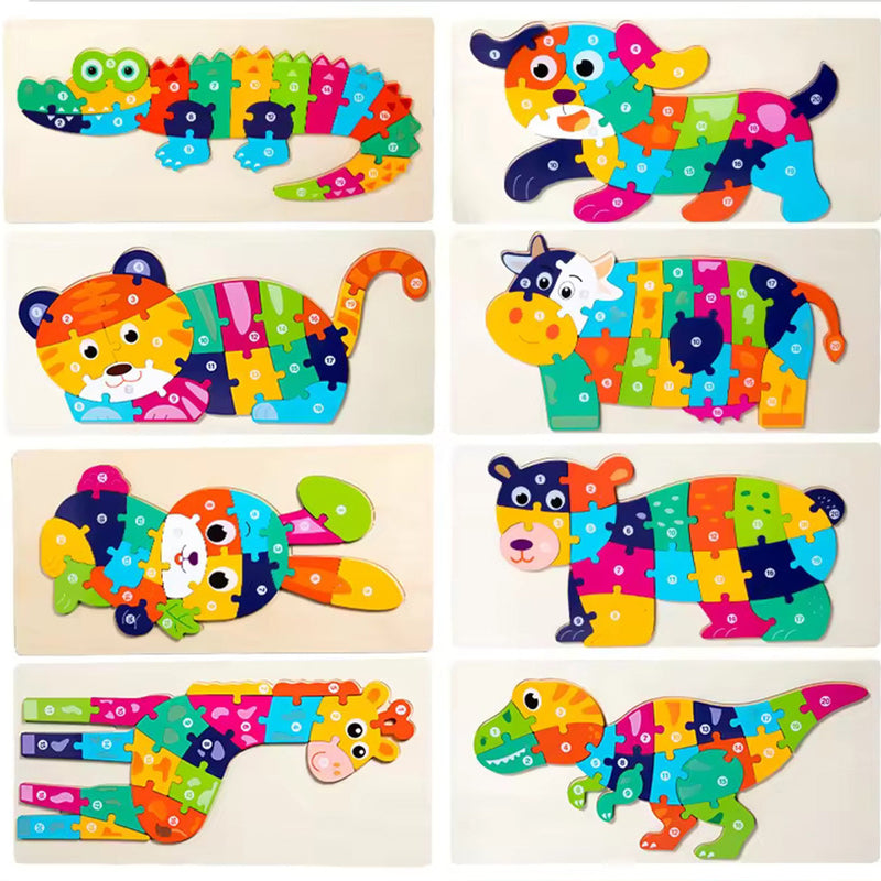 لعبة تجميع الليجو الخشبي على شكل حيوانات تعليمي للأطفالMontessori Wooden Animals Cartoon Cognition