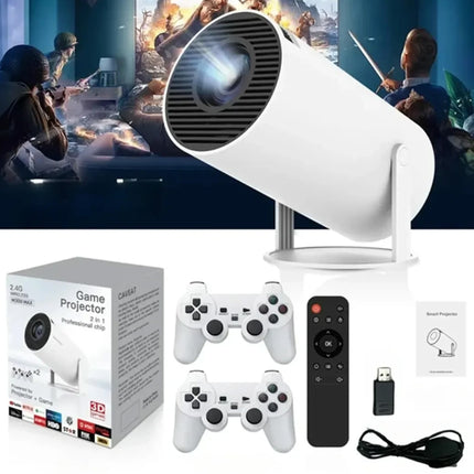 جهاز عرض ألعاب ذكي محمول بدقة 4k وحدتي تحكم للعب Portable Game Projector with Two Controllers