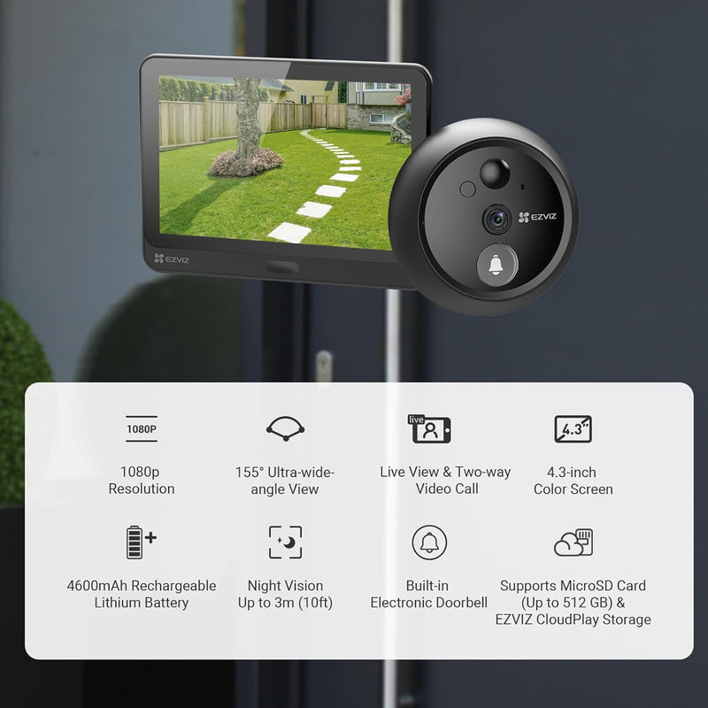 جرس باب لاسلكي بكاميرا عالية الدقة EZVIZ wire free peephole doorbell hp 4