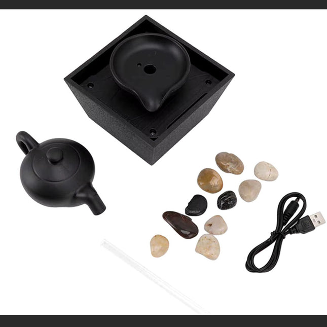 نافورة مياه إبريق مع أحجار إضاءة LED Floating Teapot Water Fountain Ornament