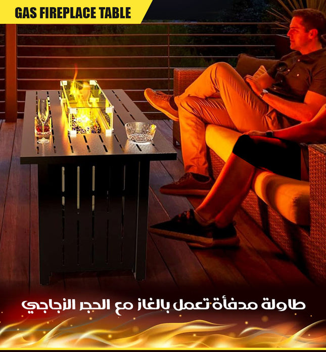 طاولة مدفأة تعمل بالغاز مع الحجر الزجاجي Gas Fireplace Table