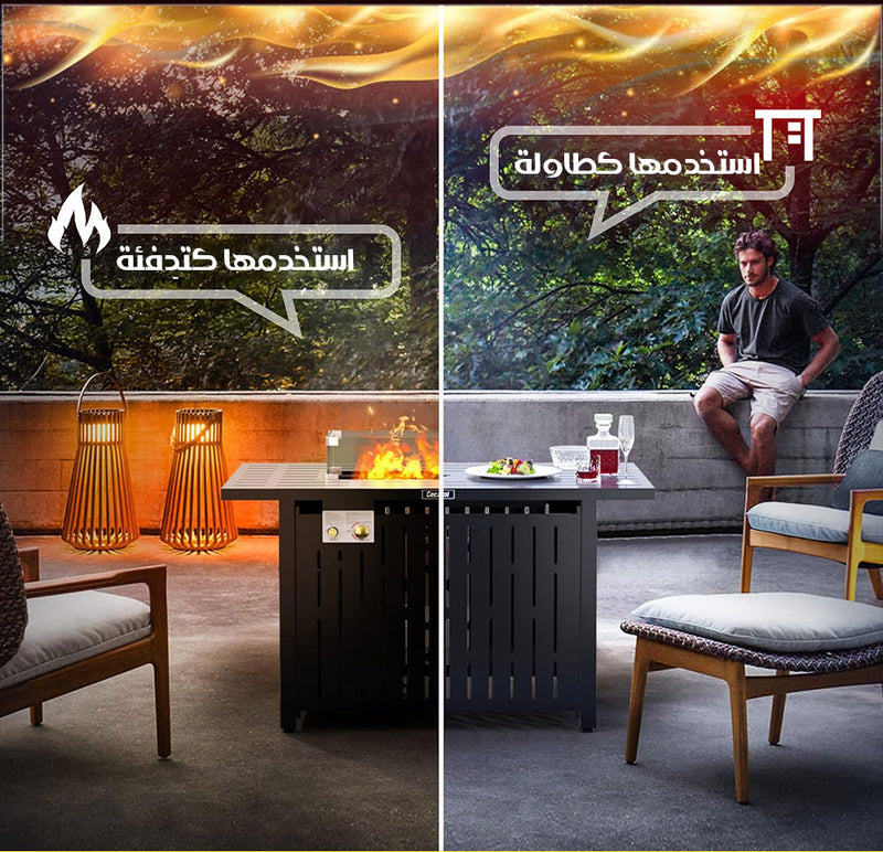 طاولة مدفأة تعمل بالغاز مع الحجر الزجاجي Gas Fireplace Table