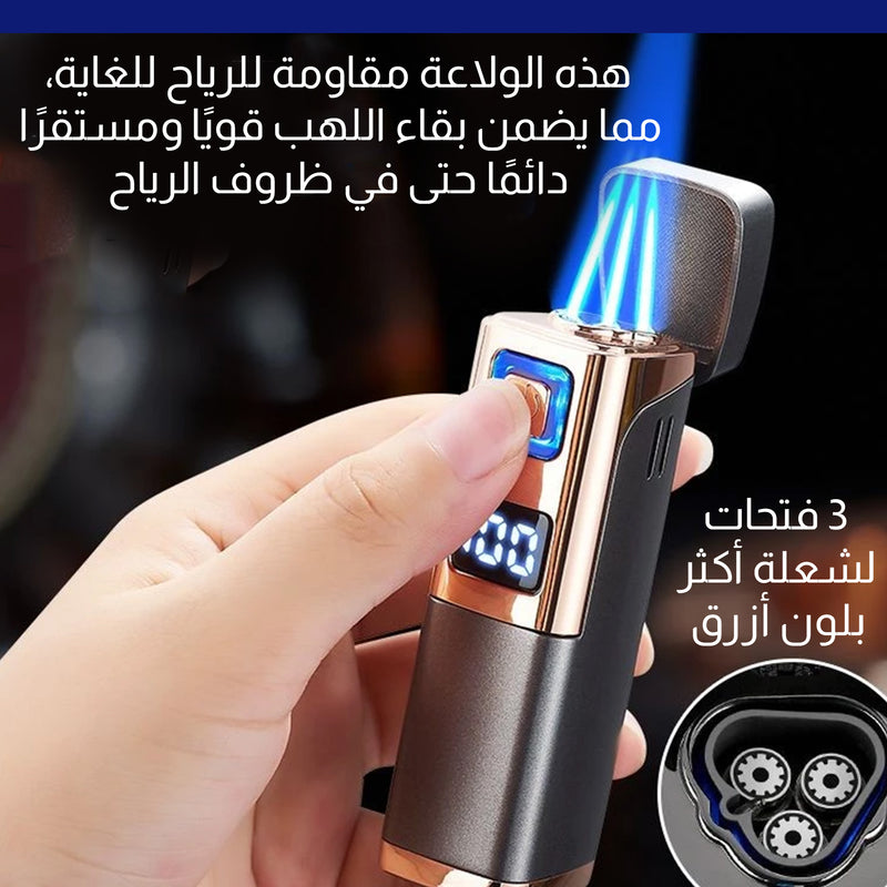 ولاعة بوتان قابلة لإعادة التعبئة مقاومة للرياح Metal Cigar Lighter Jet Flame