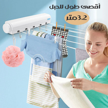 5 حبال غسيل قابلة للطي مع 6 علاقات اضافية foldable clothesline
