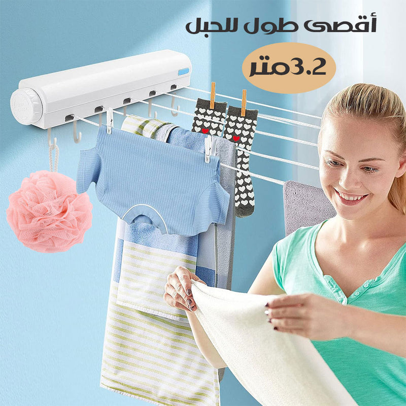 5 حبال غسيل قابلة للطي مع 6 علاقات اضافية foldable clothesline