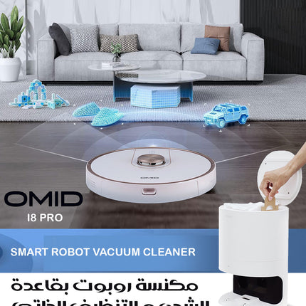 مكنسة روبوت بقاعدة للشحن و التنظيف الذاتي Smart Robot Vacuum Cleaner(omid I8pro)